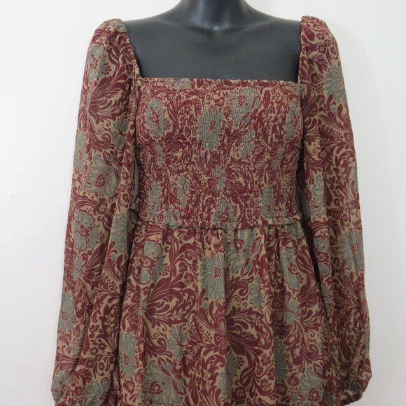 Wilfred Aritzia Size Small Tempest Mini Smocked Chiffon Mini Dress Floral Print - Picture 4 of 7